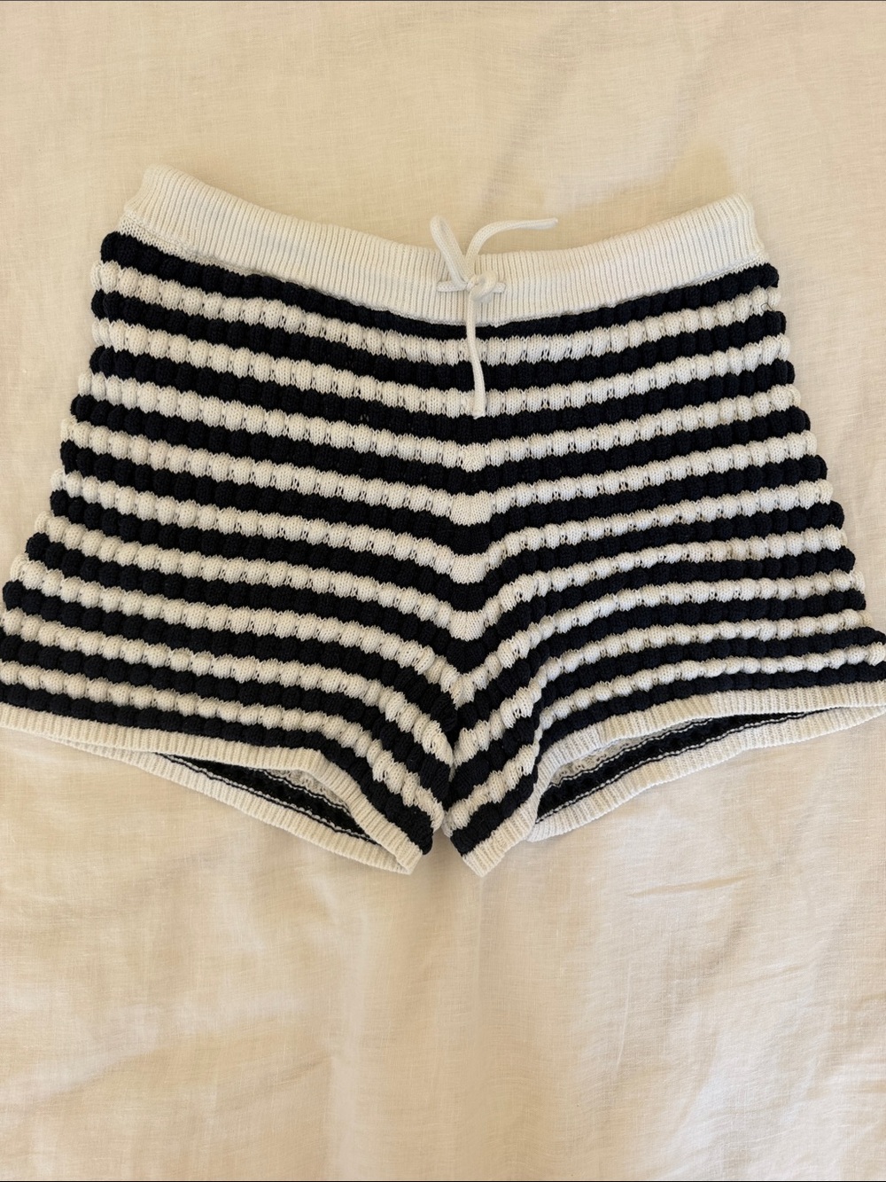 Striped Knit Women’s Shorts - Blue & White